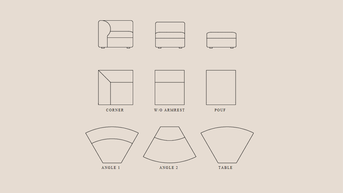 olika former på gino sofa